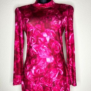 Rose Flower print body on Dress with gloves